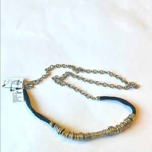 NWT Chico's Lainy Luxe Black and Silver-tone  Chain Slouch Belt size M/L